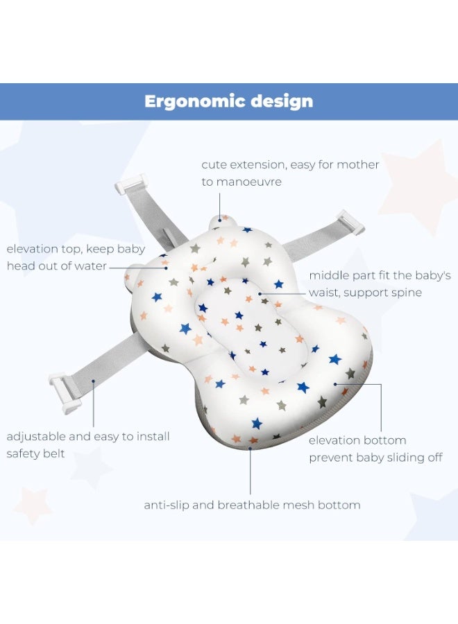 ممز بلانيت وسادة استحمام للأطفال الرضع مقعد استحمام داعم قابل للتعديل مضاد للانزلاق وسادة بانيو للأطفال حديثي الولادة مقعد حمام آمن مريح وخفيف الوزن - Image 3